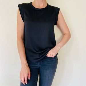 DKNY satin silk effect sleeveless classic round neck blouse top tee